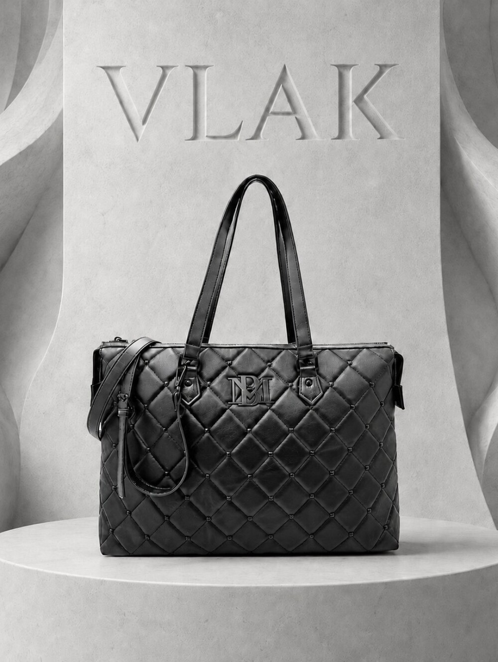 Valentino Orlandi Black Quilted Tote with Detachable Strap